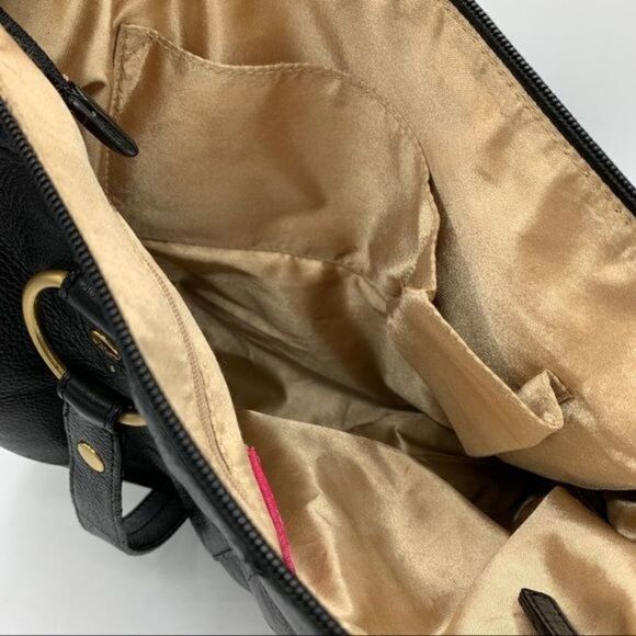 The Sak Pink Label Black Leather Satchel Shoulder Bag Brass Rings Double Strap - Picture 16 of 16